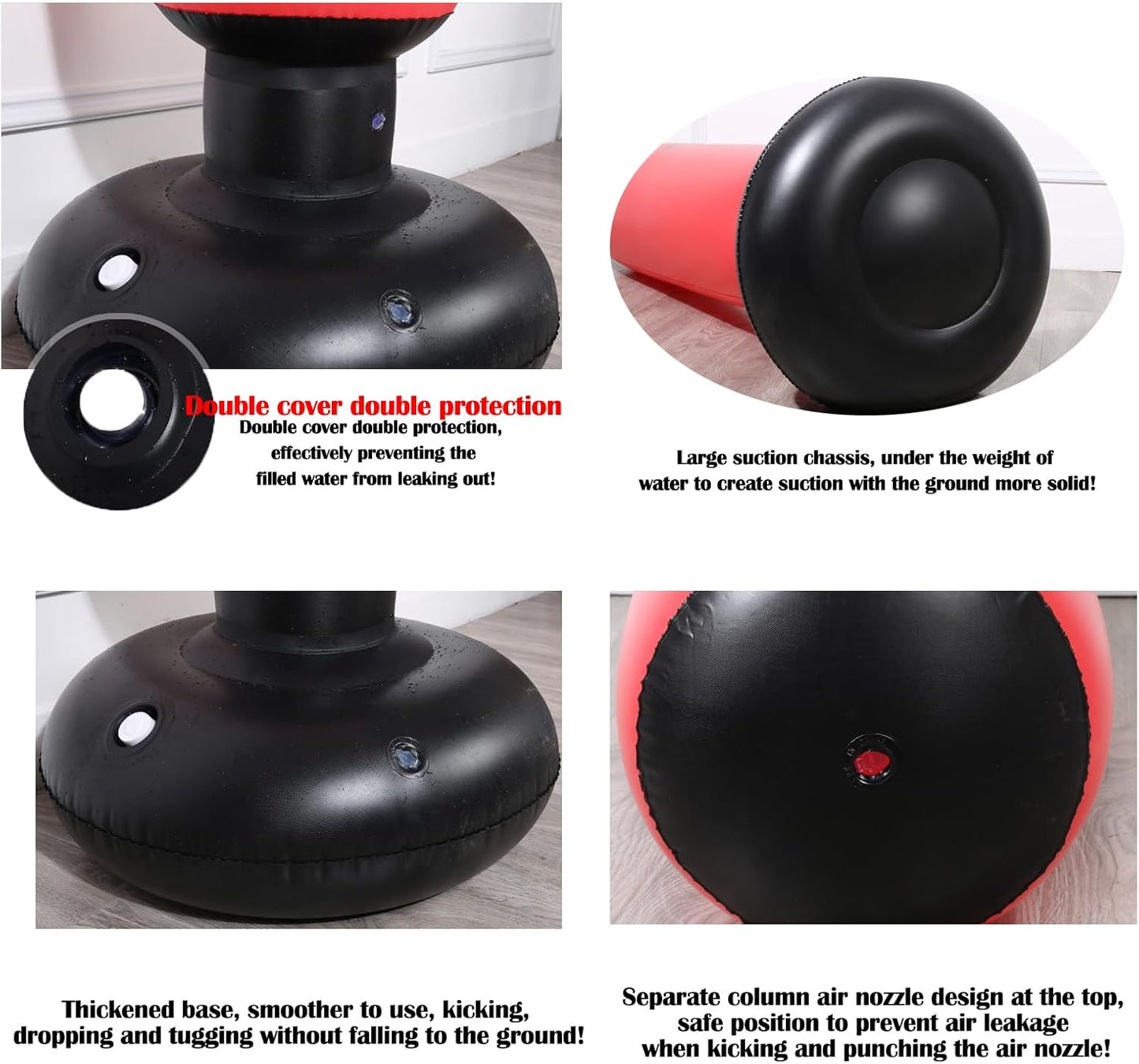 Punching Bag with Stand Adult, Inflatable Freestanding Heavy Duty Boxing Bag,Women Men Training Equipment Exercise Boxing Standing Punching Bag (Black).