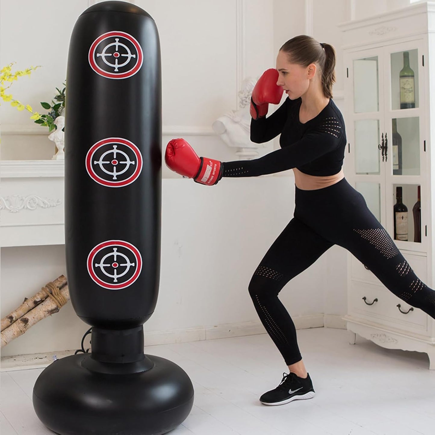 Punching Bag with Stand Adult, Inflatable Freestanding Heavy Duty Boxing Bag,Women Men Training Equipment Exercise Boxing Standing Punching Bag (Black).