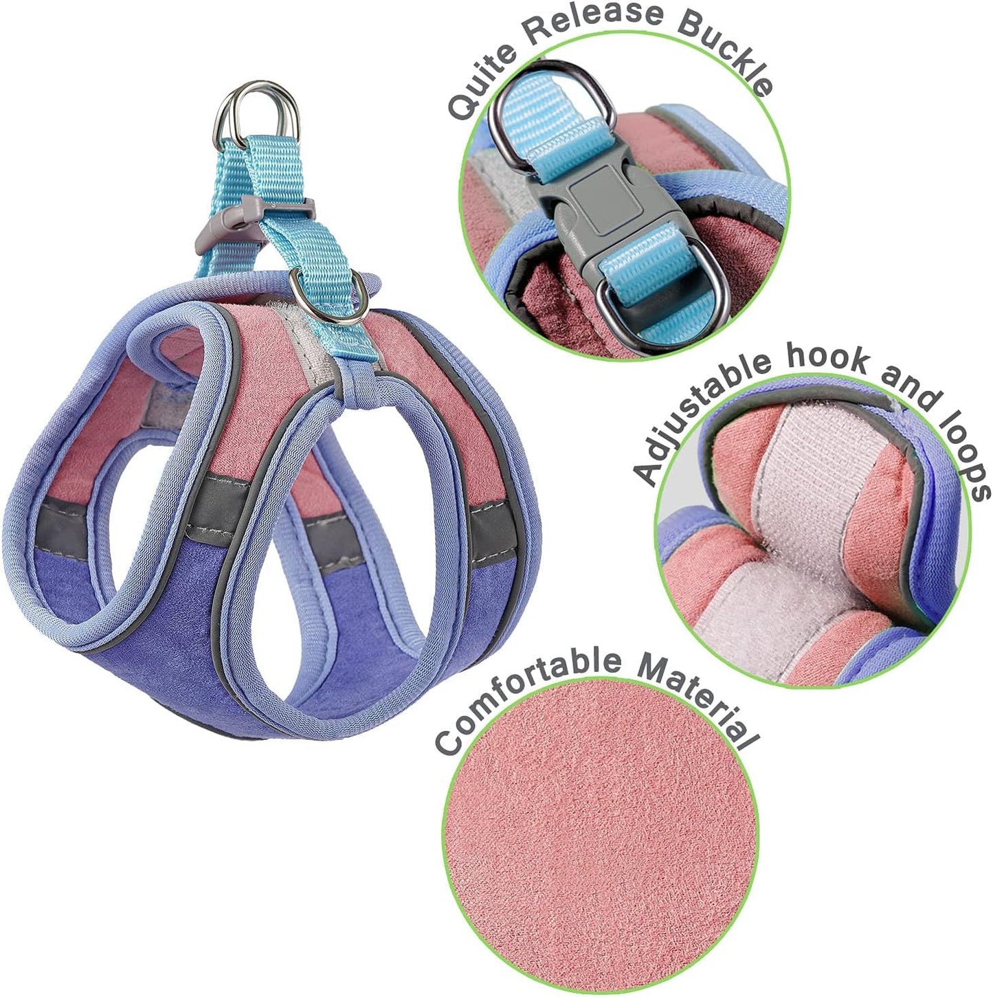 Cat Harness,Leash and Collar Set,Escape Proof Kitten Vest Harness for Walking,Easy Control Night Safe Pet Harness with Reflective Strap and Bell for Small Large Kitten,Fit for Puppy,Rabbit