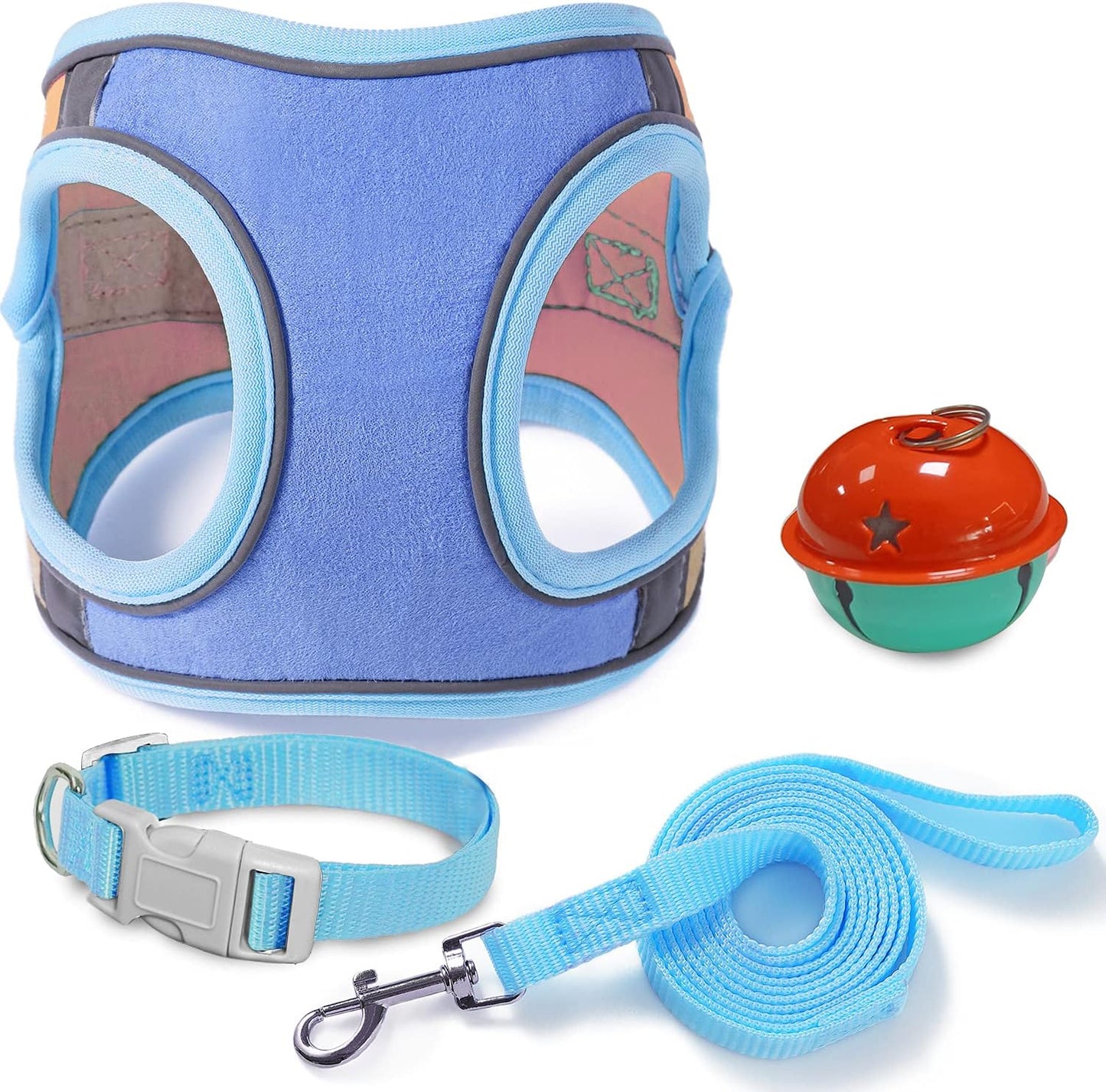 Cat Harness,Leash and Collar Set,Escape Proof Kitten Vest Harness for Walking,Easy Control Night Safe Pet Harness with Reflective Strap and Bell for Small Large Kitten,Fit for Puppy,Rabbit