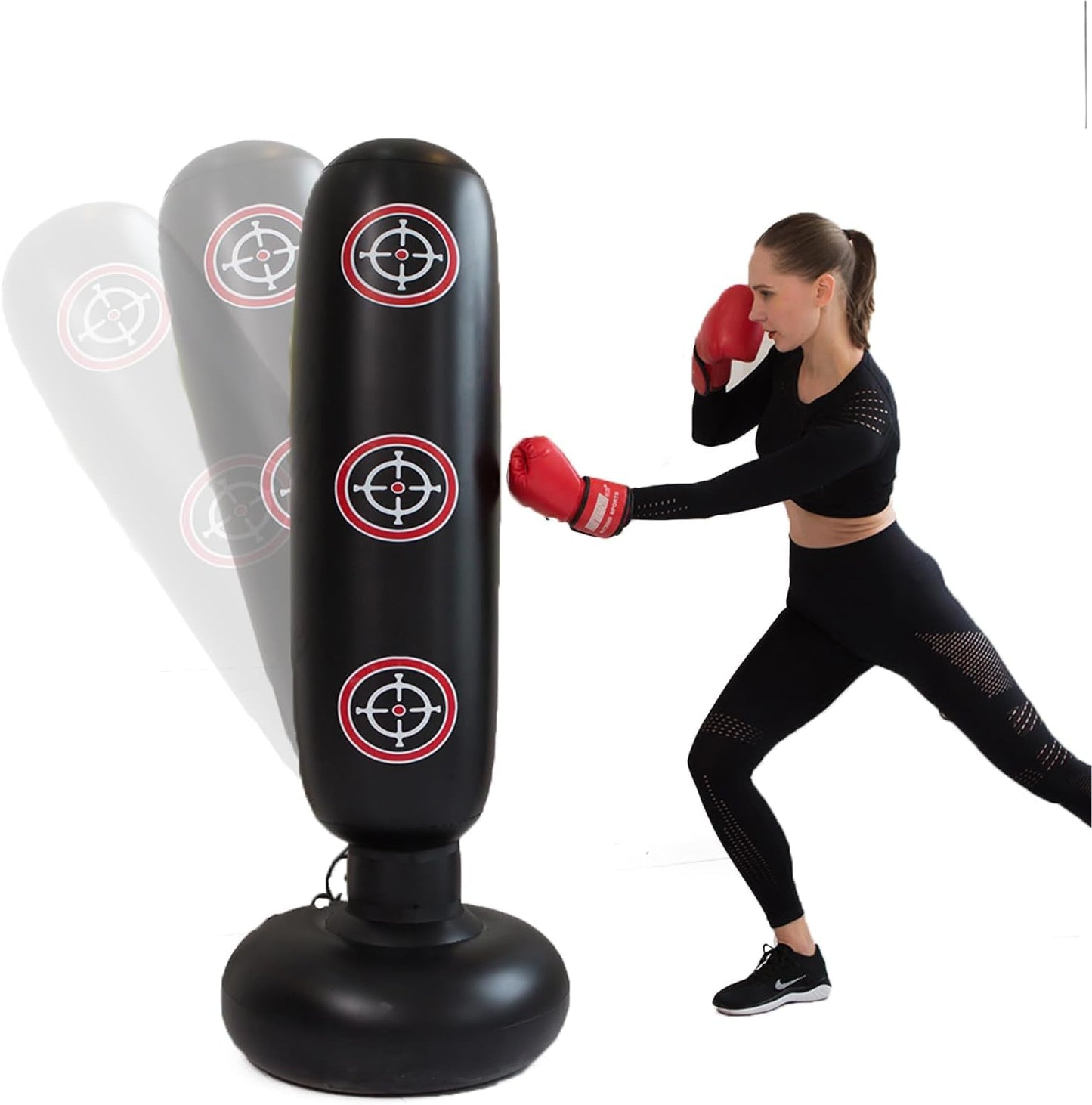 Punching Bag with Stand Adult, Inflatable Freestanding Heavy Duty Boxing Bag,Women Men Training Equipment Exercise Boxing Standing Punching Bag (Black).