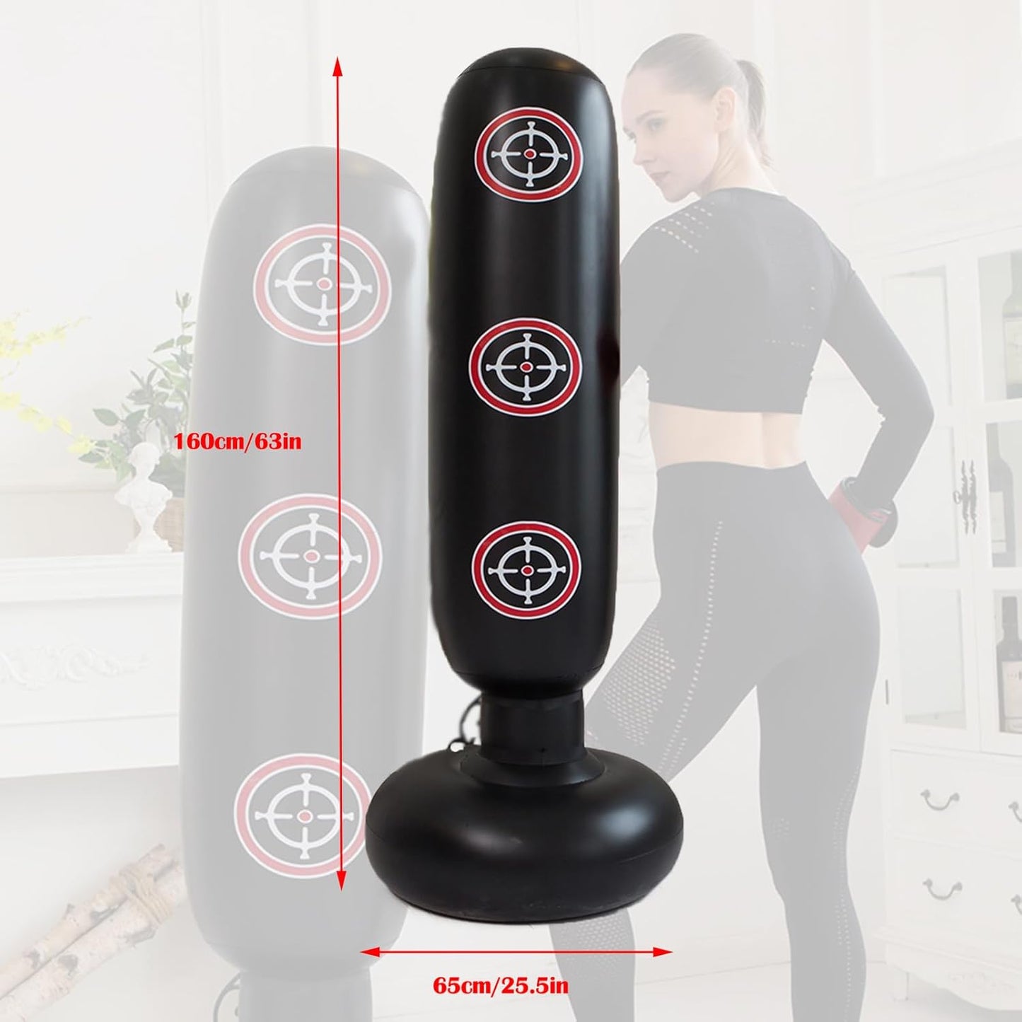 Punching Bag with Stand Adult, Inflatable Freestanding Heavy Duty Boxing Bag,Women Men Training Equipment Exercise Boxing Standing Punching Bag (Black).