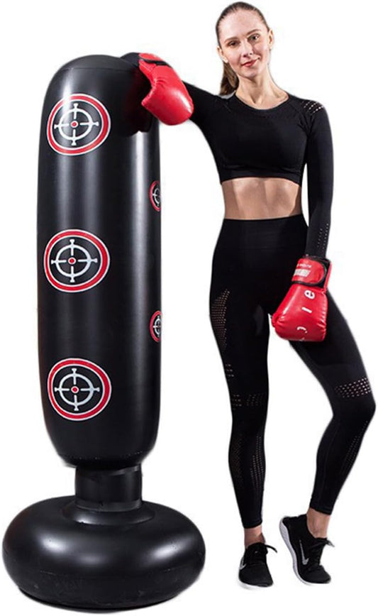 Punching Bag with Stand Adult, Inflatable Freestanding Heavy Duty Boxing Bag,Women Men Training Equipment Exercise Boxing Standing Punching Bag (Black).
